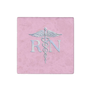 Registered Nurse RN Caduceus on Pastel Pink Stone Magnet