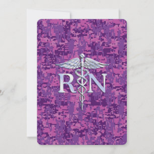 Registered Nurse RN Caduceus on Pink Camo Invitation