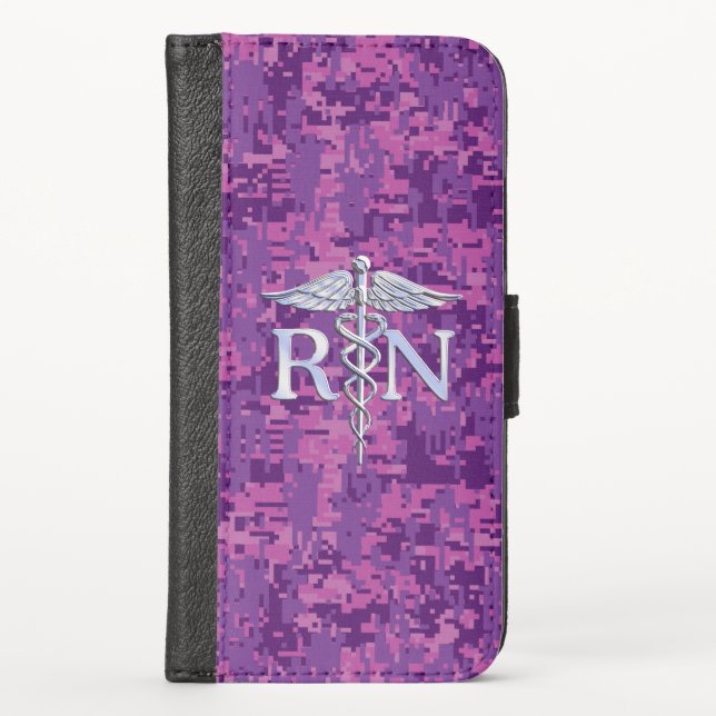Registered Nurse RN Caduceus on Pink Camo iPhone Wallet Case (Front)