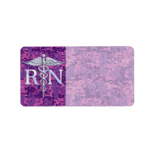 Registered Nurse RN Caduceus on Pink Camo Label