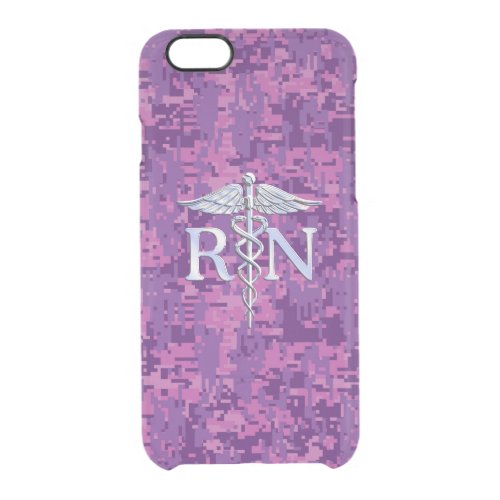 Registered Nurse RN Caduceus on Pink Camo Clear iPhone 66S Case