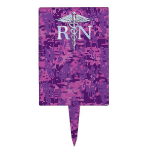 Registered Nurse RN Caduceus on Pink Camouflage Cake Topper
