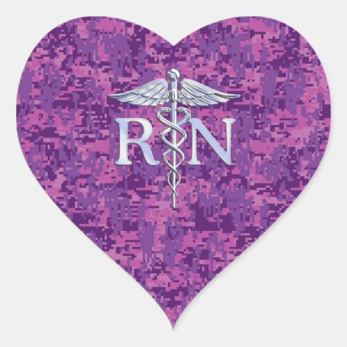 Registered Nurse RN Caduceus on Pink Camouflage Heart Sticker