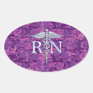 Registered Nurse RN Caduceus on Pink Camouflage Oval Sticker