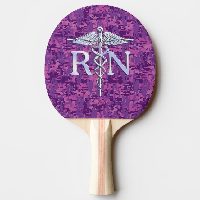 Registered Nurse RN Caduceus on Pink Camouflage Ping Pong Paddle (Back)