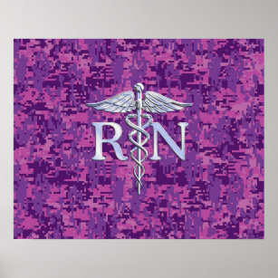 Registered Nurse RN Caduceus on Pink Camouflage Poster