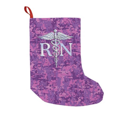 Registered Nurse RN Caduceus on Pink Camouflage Small Christmas Stocking