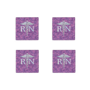 Registered Nurse RN Caduceus on Pink Camouflage Stone Magnet