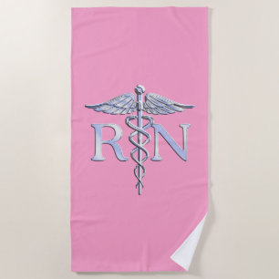 Registered Nurse RN Caduceus on Pink Decor Beach Towel