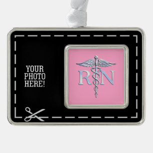 Registered Nurse RN Caduceus on Pink Decor Silver Plated Framed Ornament