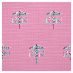 Registered Nurse RN Caduceus on Pink Rose Fabric