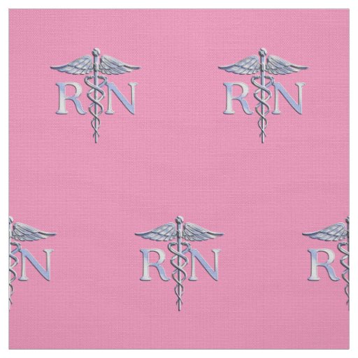 Registered Nurse RN Caduceus on Pink Rose Fabric
