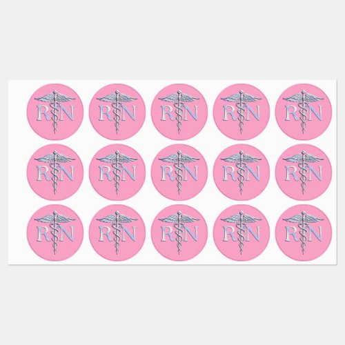 Registered Nurse RN Caduceus on Pink Rose Labels