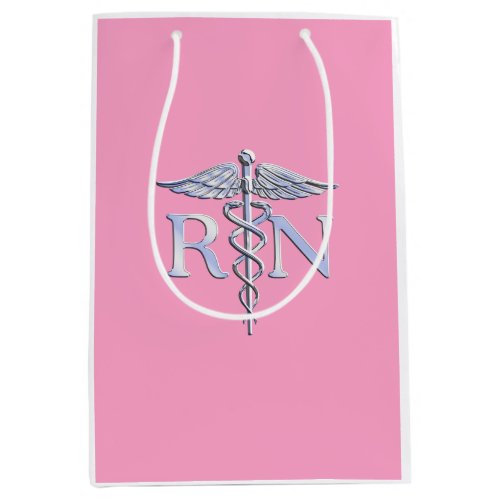 Registered Nurse RN Caduceus on Pink Rose Medium Gift Bag