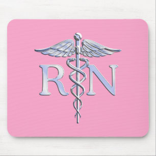 Registered Nurse RN Caduceus on Pink Rose Mouse Pad