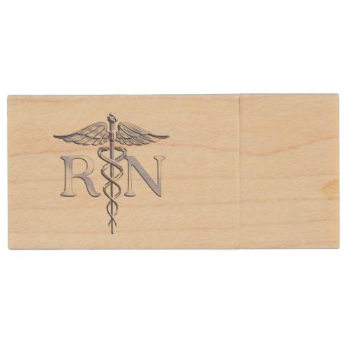 Registered Nurse RN Caduceus on Pink Rose Wood USB Flash Drive