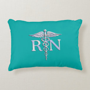 Registered Nurse RN Caduceus on Turquoise Accent Pillow