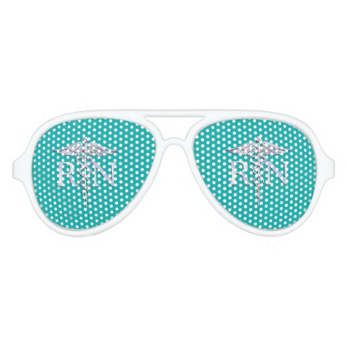 Registered Nurse RN Caduceus on Turquoise Aviator Sunglasses