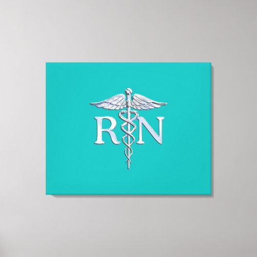 Registered Nurse RN Caduceus on Turquoise Canvas Print