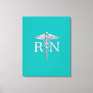 Registered Nurse RN Caduceus on Turquoise Canvas Print
