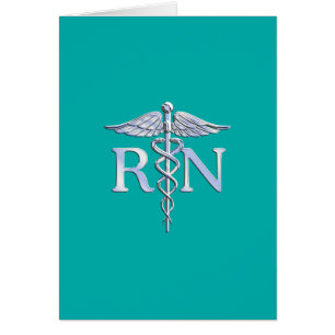 Registered Nurse RN Caduceus on Turquoise Cards