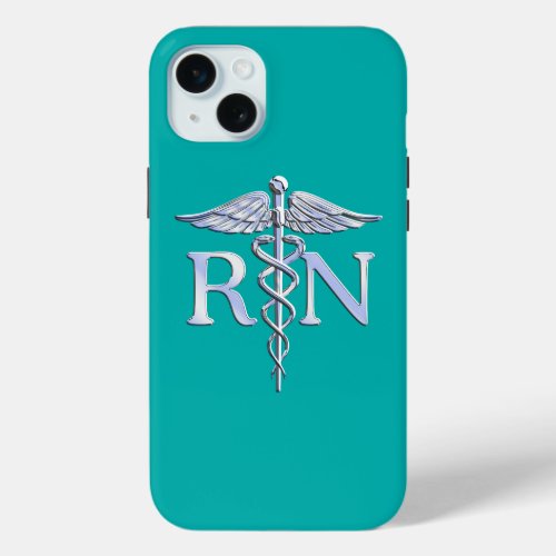 Registered Nurse RN Caduceus on Turquoise iPhone 15 Plus Case