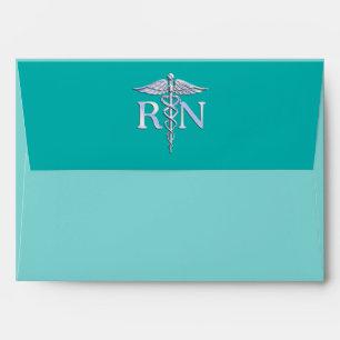 Registered Nurse RN Caduceus on Turquoise Decor Envelope