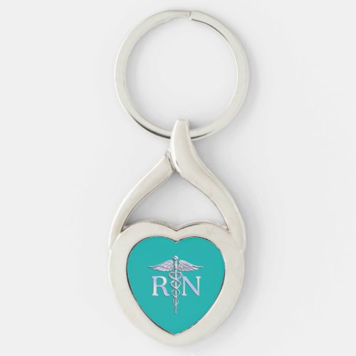 Registered Nurse RN Caduceus on Turquoise Decor Keychain
