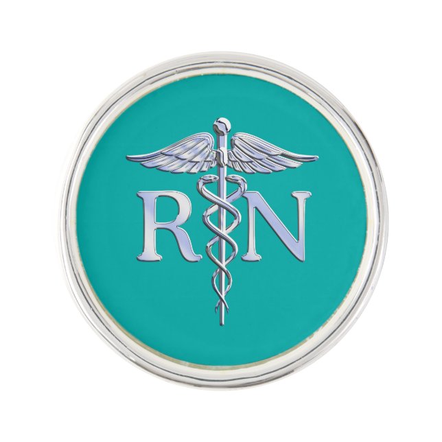 Registered Nurse RN Caduceus on Turquoise Decor Lapel Pin (Front)