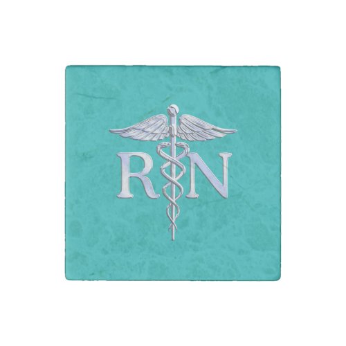 Registered Nurse RN Caduceus on Turquoise Decor Stone Magnet