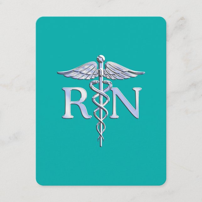 Registered Nurse RN Caduceus on Turquoise Enclosure Card (Front)