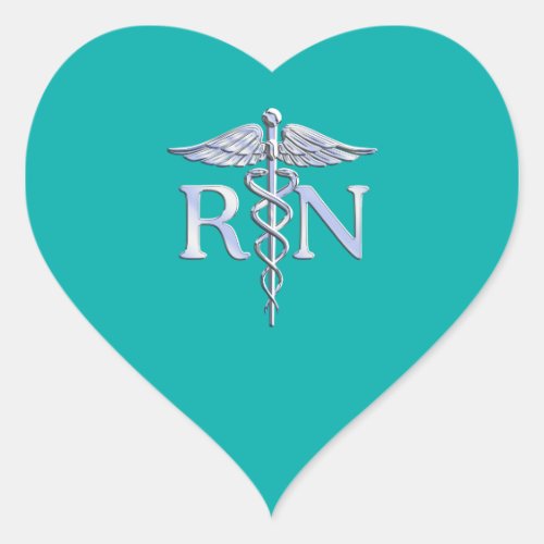 Registered Nurse RN Caduceus on Turquoise Heart Sticker