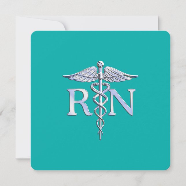 Registered Nurse RN Caduceus on Turquoise Invitation (Front)