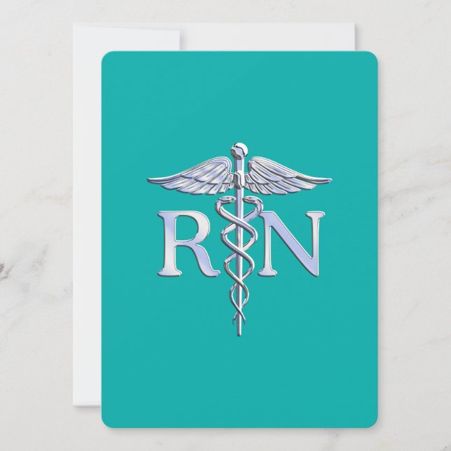 Registered Nurse RN Caduceus on Turquoise Invitation (Front)