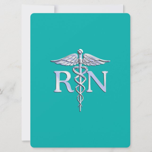 Registered Nurse RN Caduceus on Turquoise Invitation (Front)