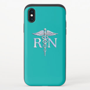 Registered Nurse RN Caduceus on Turquoise iPhone X Slider Case