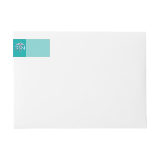 Registered Nurse RN Caduceus on Turquoise Wrap Around Label (Front)