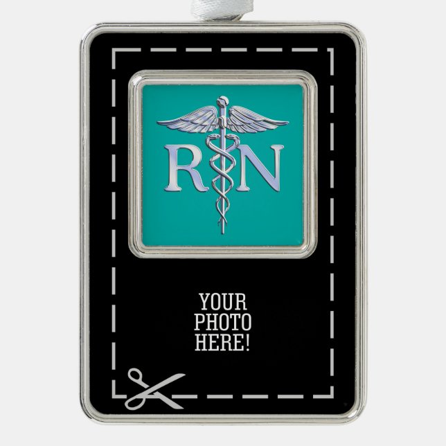 Registered Nurse RN Caduceus on Vibrant Turquoise Christmas Ornament (Front)