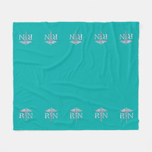 Registered Nurse RN Caduceus on Vibrant Turquoise Fleece Blanket
