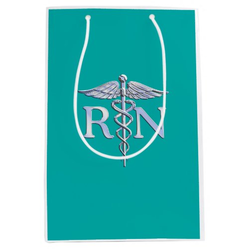 Registered Nurse RN Caduceus on Vibrant Turquoise Medium Gift Bag