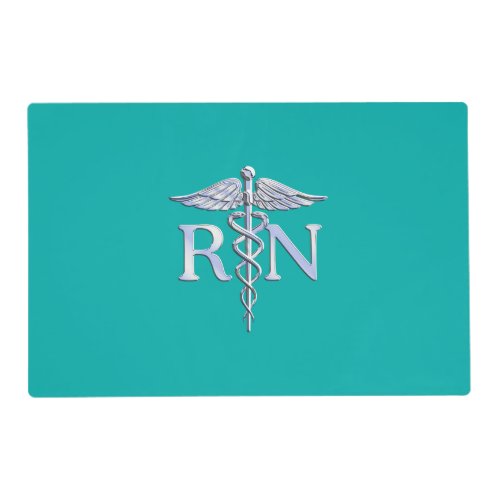 Registered Nurse RN Caduceus on Vibrant Turquoise Placemat