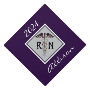 Registered Nurse RN Caduceus Personalized Purple Graduation Cap Topper