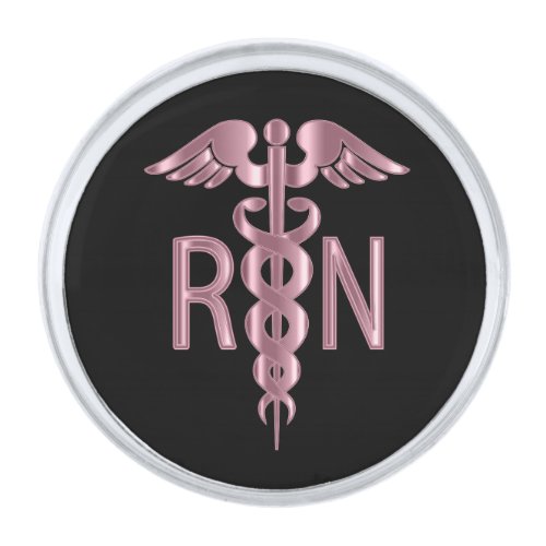 Registered Nurse RN Caduceus  _ Pink Silver Finish Lapel Pin