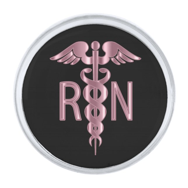Registered Nurse RN Caduceus  - Pink Silver Finish Lapel Pin (Front)