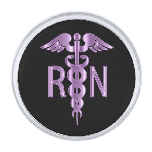 Registered Nurse RN Caduceus  _ Purple Silver Fini Silver Finish Lapel Pin
