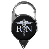 Registered Nurse RN Caduceus Snakes Badge Holder (Carabiner Front)