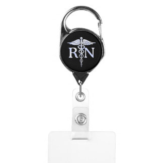 Registered Nurse RN Caduceus Snakes Badge Holder