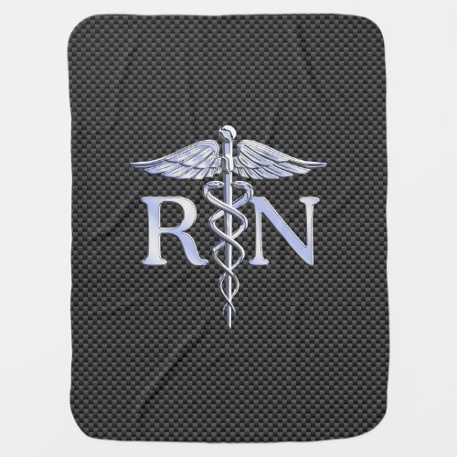 Registered Nurse RN Caduceus Snakes Black Carbon Baby Blanket