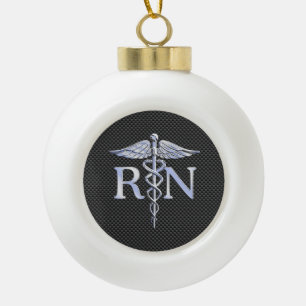 Registered Nurse RN Caduceus Snakes Black Carbon Ceramic Ball Christmas Ornament