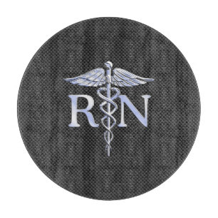 Registered Nurse RN Caduceus Snakes Black Carbon Cutting Board